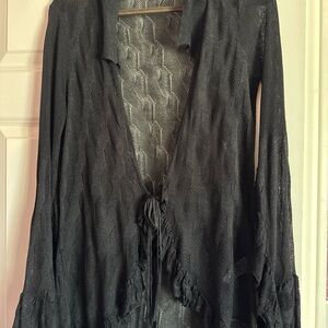 Free people front tie ruffled bell sleeve lightweight sweater szM. NWOT